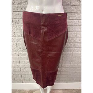 Marc New York Women Burgundy Suede / Snake Embossed Faux Leather Pencil Skirt Si